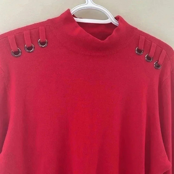 [L]Hilary Radley  for Katherine Barclay Red ViscoseCotton BlendWMN Tunic Sweater - Picture 6 of 10